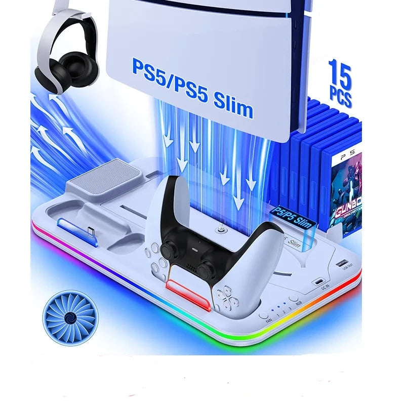 PS5 Slim Cooling Stand with RGB Light Fan