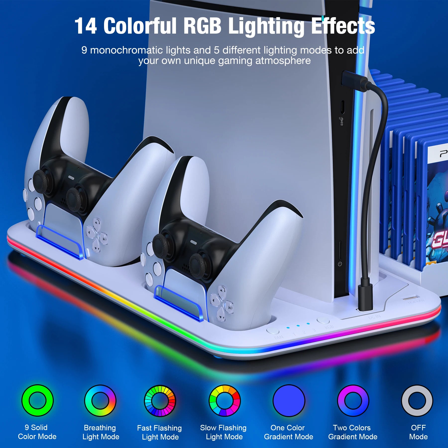 PS5 Slim Cooling Stand with RGB Light Fan