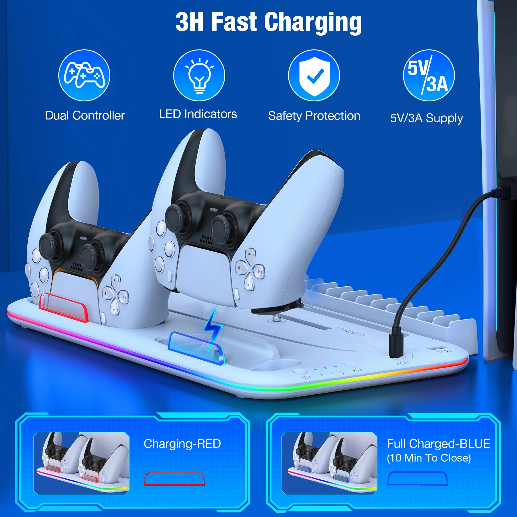 PS5 Slim Cooling Stand with RGB Light Fan