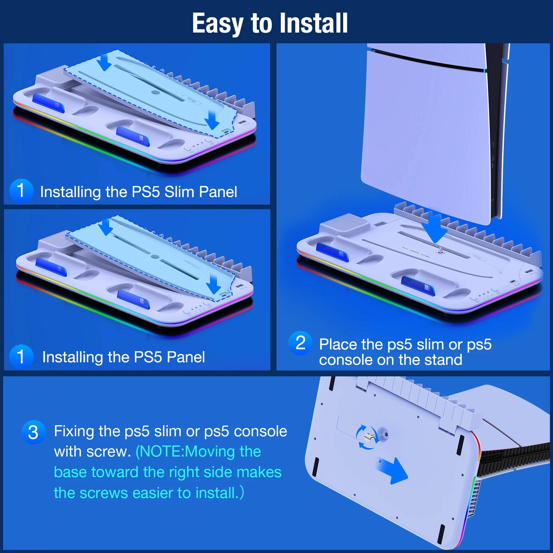 PS5 Slim Cooling Stand with RGB Light Fan