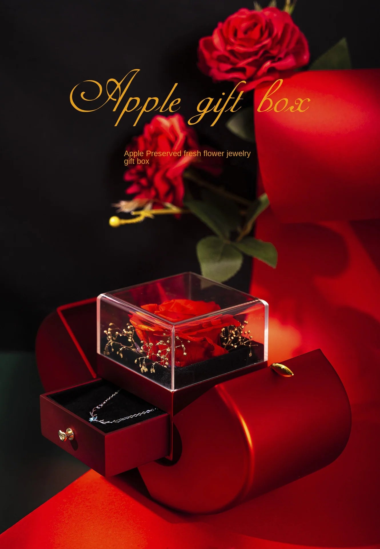 Flower Apple Jewelry Gift Box With Necklace