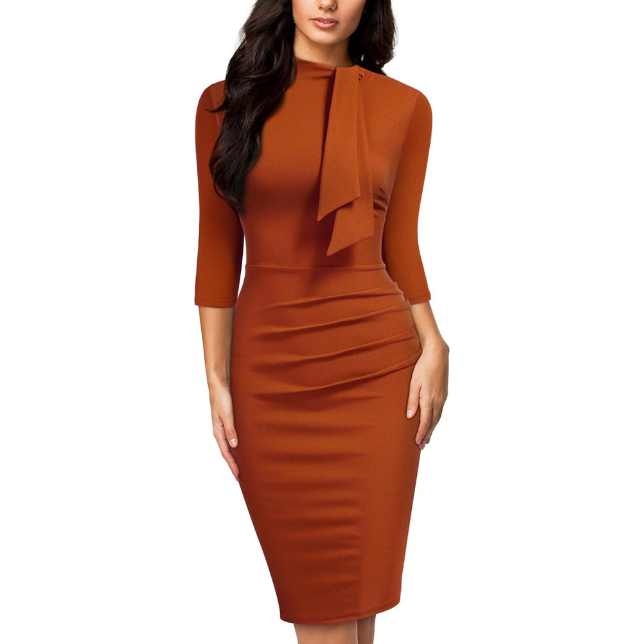 Women'S Retro Half Collar Ruffle Style Cocktail Pencil Dress