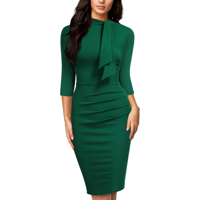 Women'S Retro Half Collar Ruffle Style Cocktail Pencil Dress