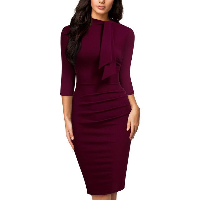 Women'S Retro Half Collar Ruffle Style Cocktail Pencil Dress