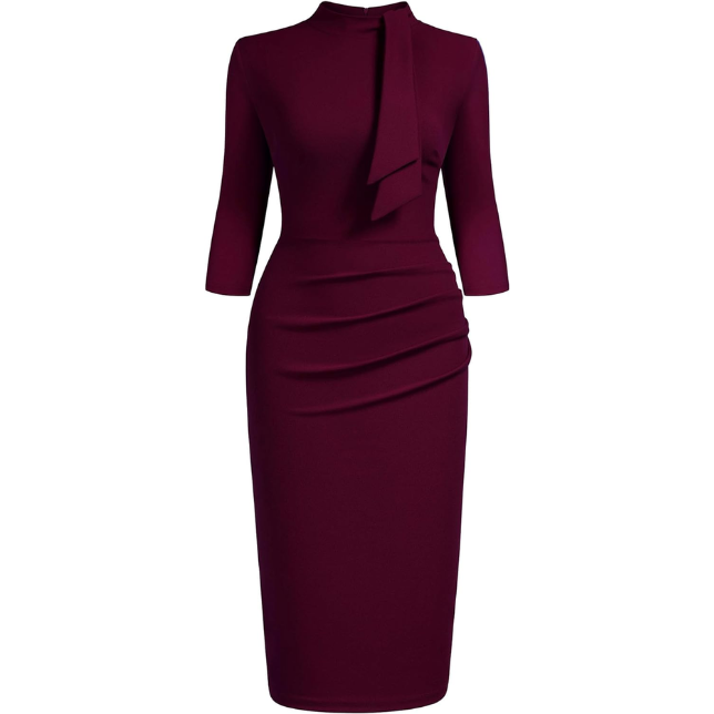 Women'S Retro Half Collar Ruffle Style Cocktail Pencil Dress