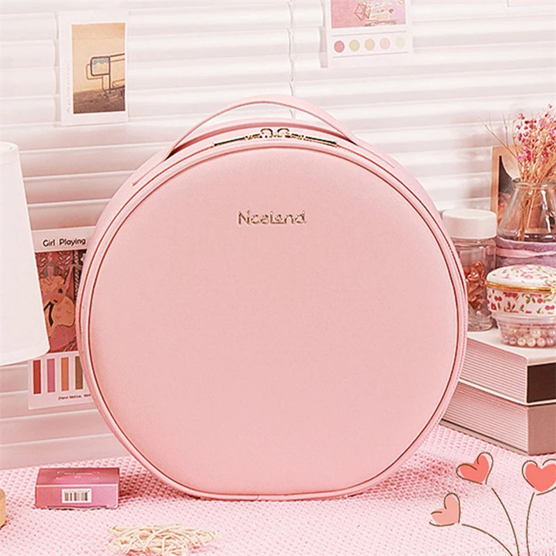 LED PU Leather Travel Cosmetic Bag with Mirror