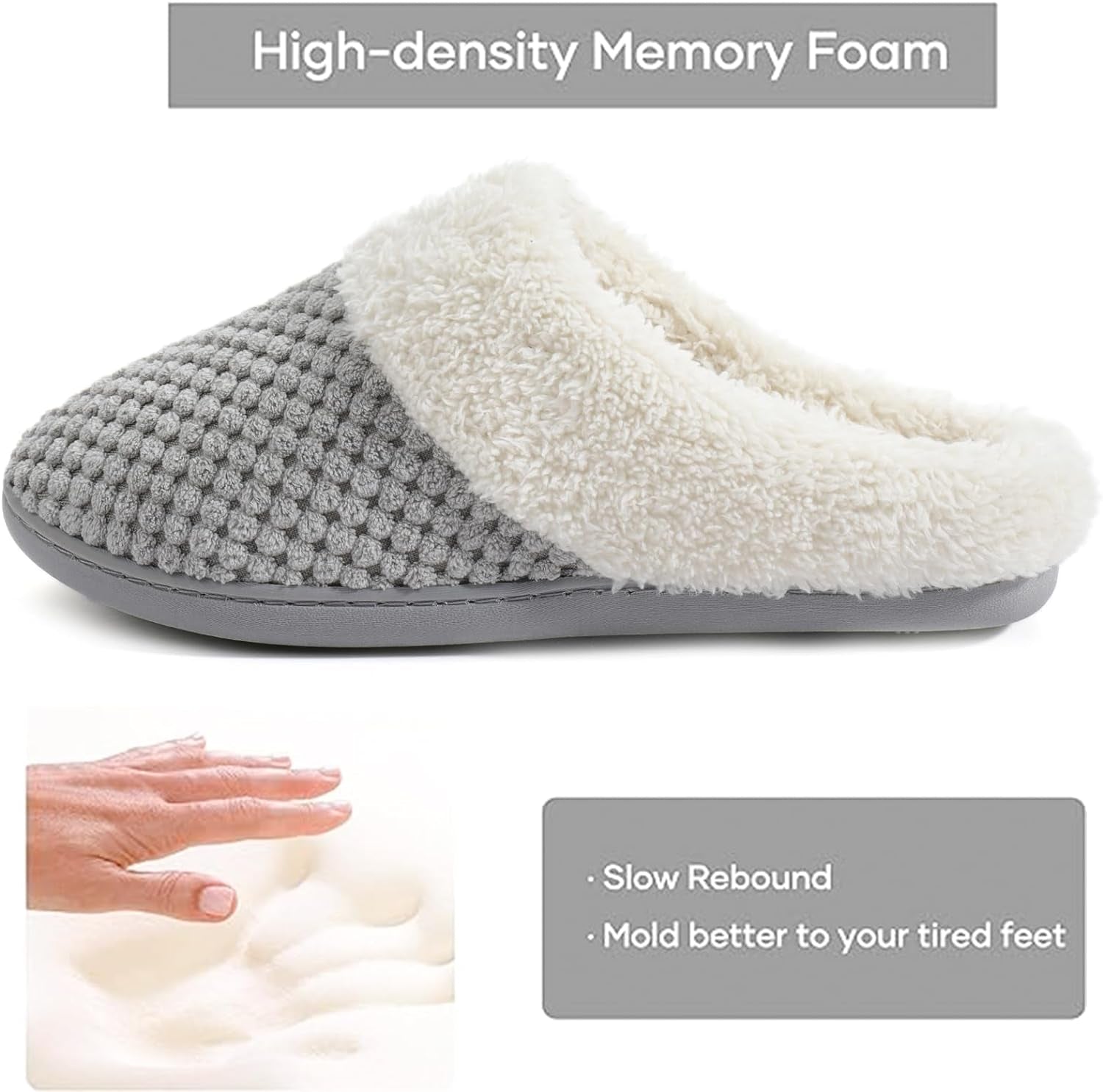 Women'S Lamb-Hug Comfy Fleece House Slippers Memory Foam, Slip-On House Shoes Indoor Outdoor