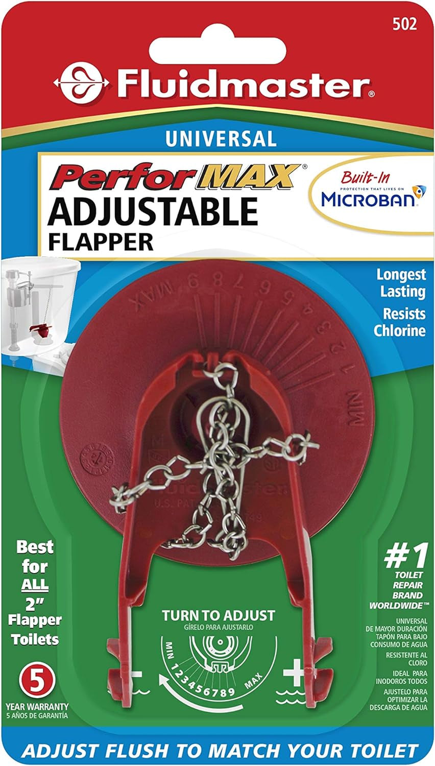 502P21 Performax Universal Water-Saving Long Life Toilet Flapper for 2-Inch Flush Valves, Adjustable Solid Frame Design, Easy Install, Red, 1 Pack