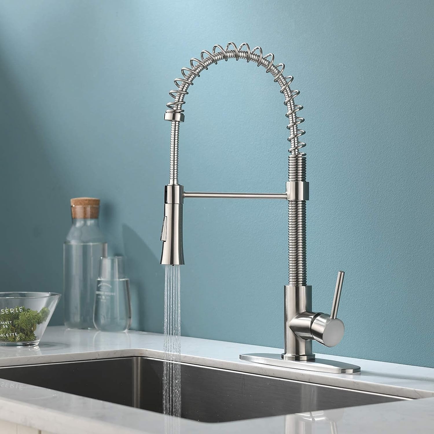 Kitchen Faucet with Pull down Sprayer, Commercial Utility Stainless Steel High Arc Single Handle Kitchen Sink Faucet with Sprayer Modern Farmhouse Spring Kitchen Faucets