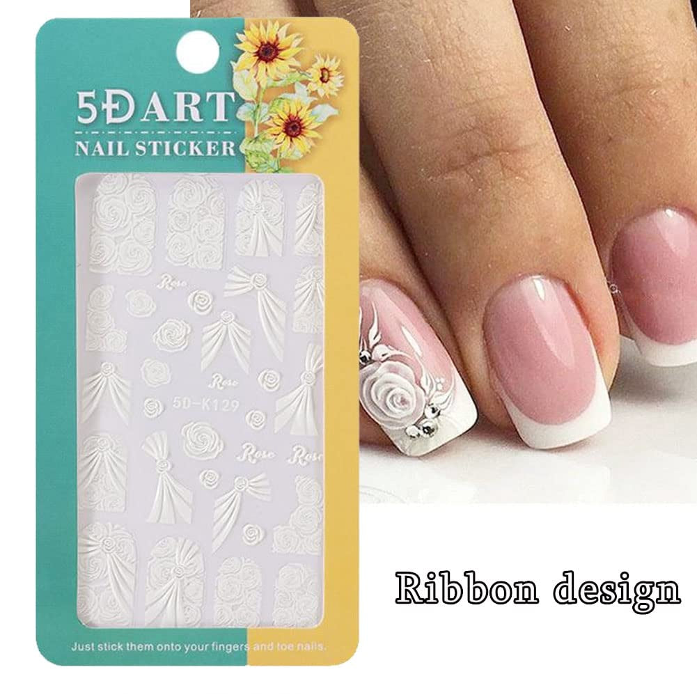 3Pcs Valentine'S Day Nail Art Stickers Decals 5D Engraved Flower Rose Ribbon Sliders for Nail Art Decoration Valentines Day Wedding Embossed Design Accessory (Valentine'S Day)