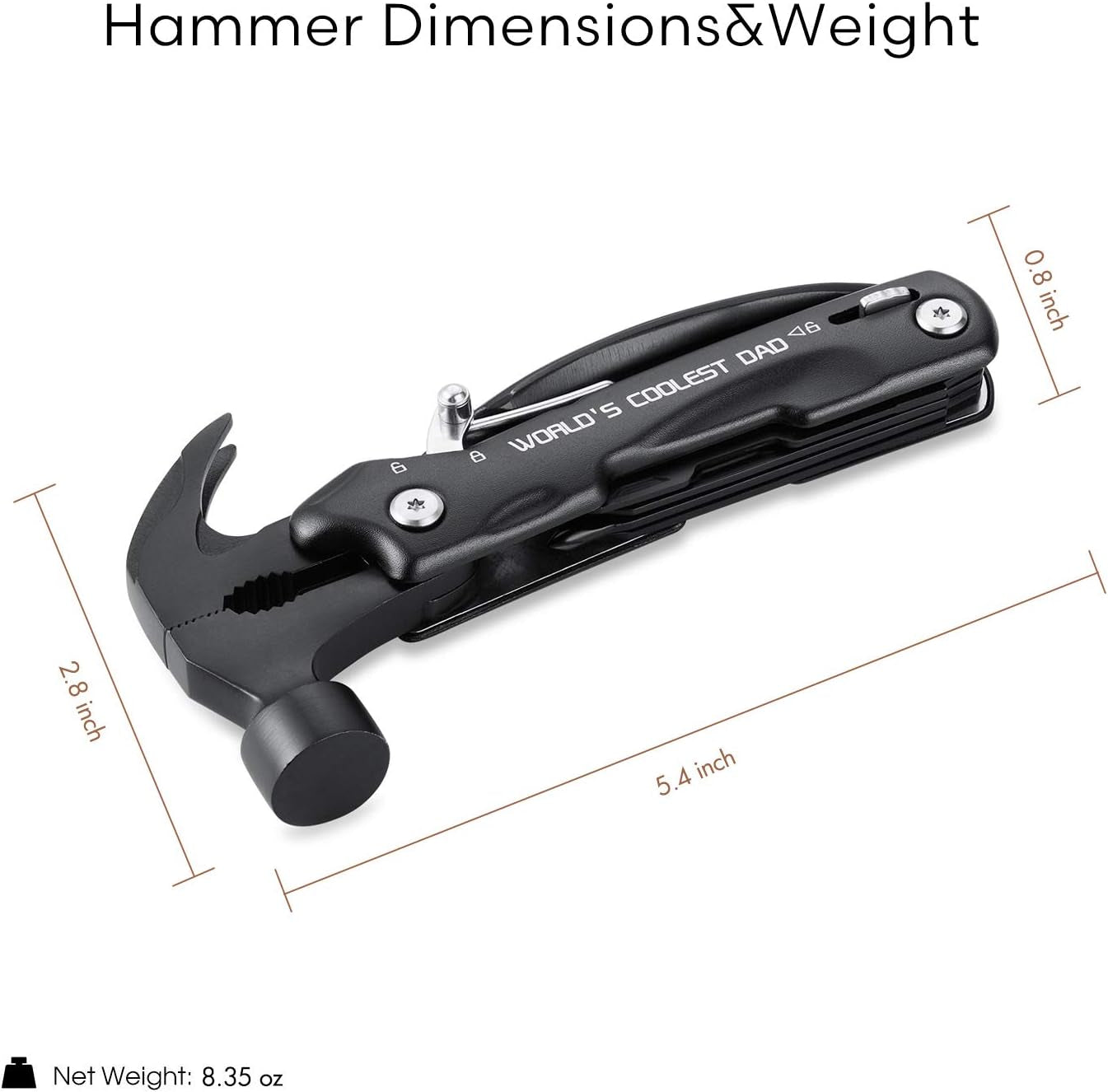 Gifts for Dad from Daughter Son Kids Wife Fathers Day,Birthday Gift Ideas for Men Him,Unique Personalized Dad Gifts,Hammer Multitool(World'S COOLEST DAD)