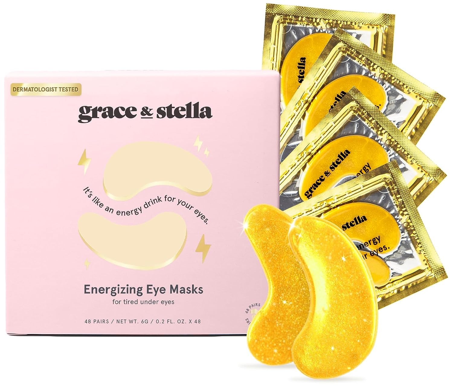 Under Eye Mask (Gold, 24 Pairs) Reduce Dark Circles, Puffy Eyes, Undereye Bags, Wrinkles - Gel under Eye Patches, Vegan Cruelty-Free Self Care by Grace and Stella