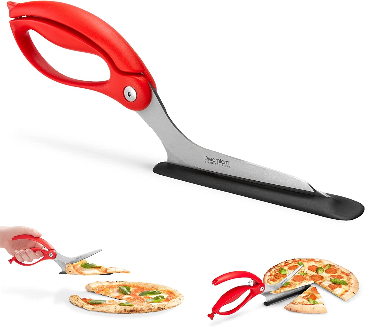 Scizza | Non-Stick Pizza Scissors with Protective Server | Stainless Steel All-In-One Pizza Slicer & Pizza Server | Easy-To-Use & Clean Pizza Cutters | Black