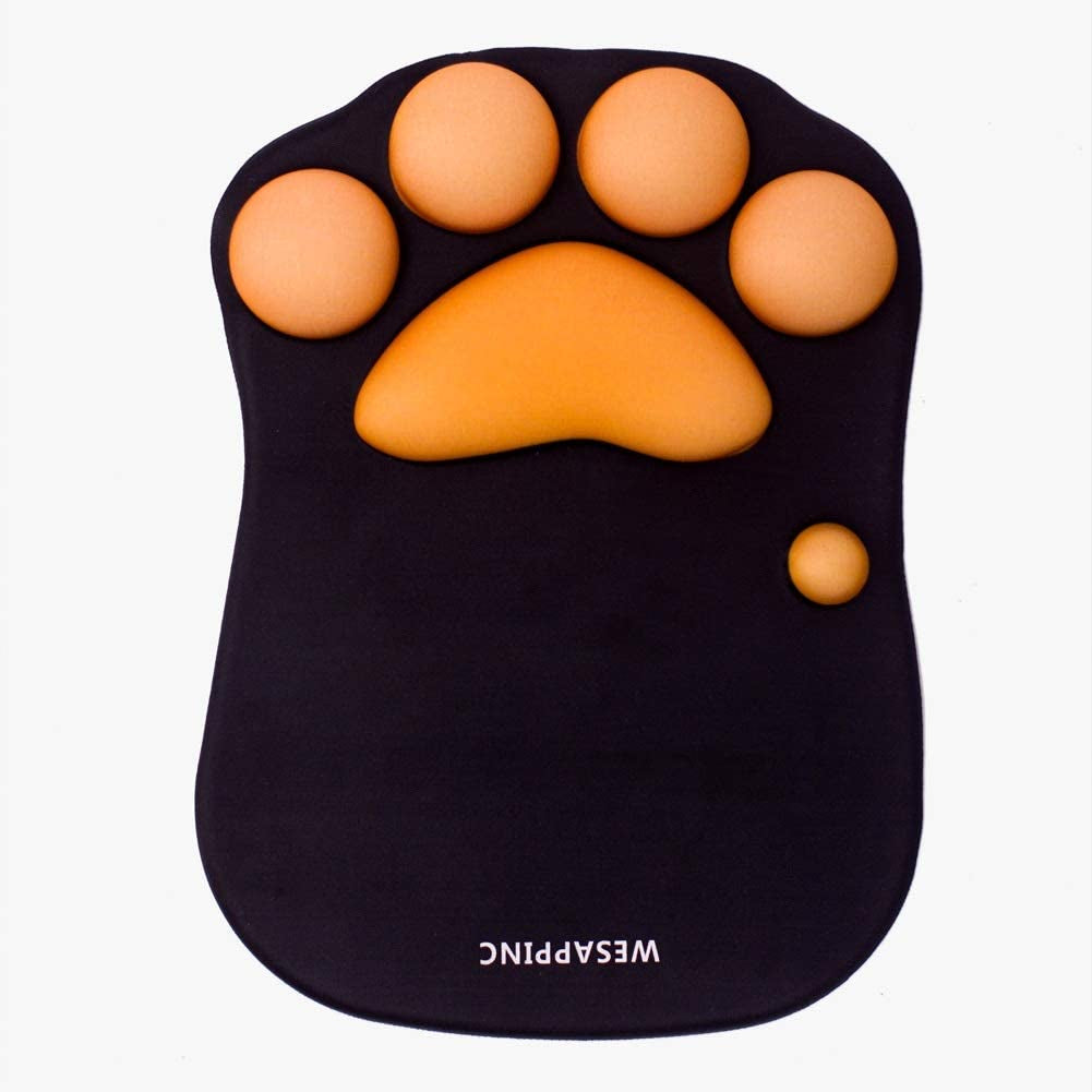 Cat Paw Mouse Pad with Wrist Support Soft Silicone Wrist Rests Non Slip Ergonomic Mousepad for Office Computer Gaming Desk Decor (10.7X7.8X0.9'') (Black)