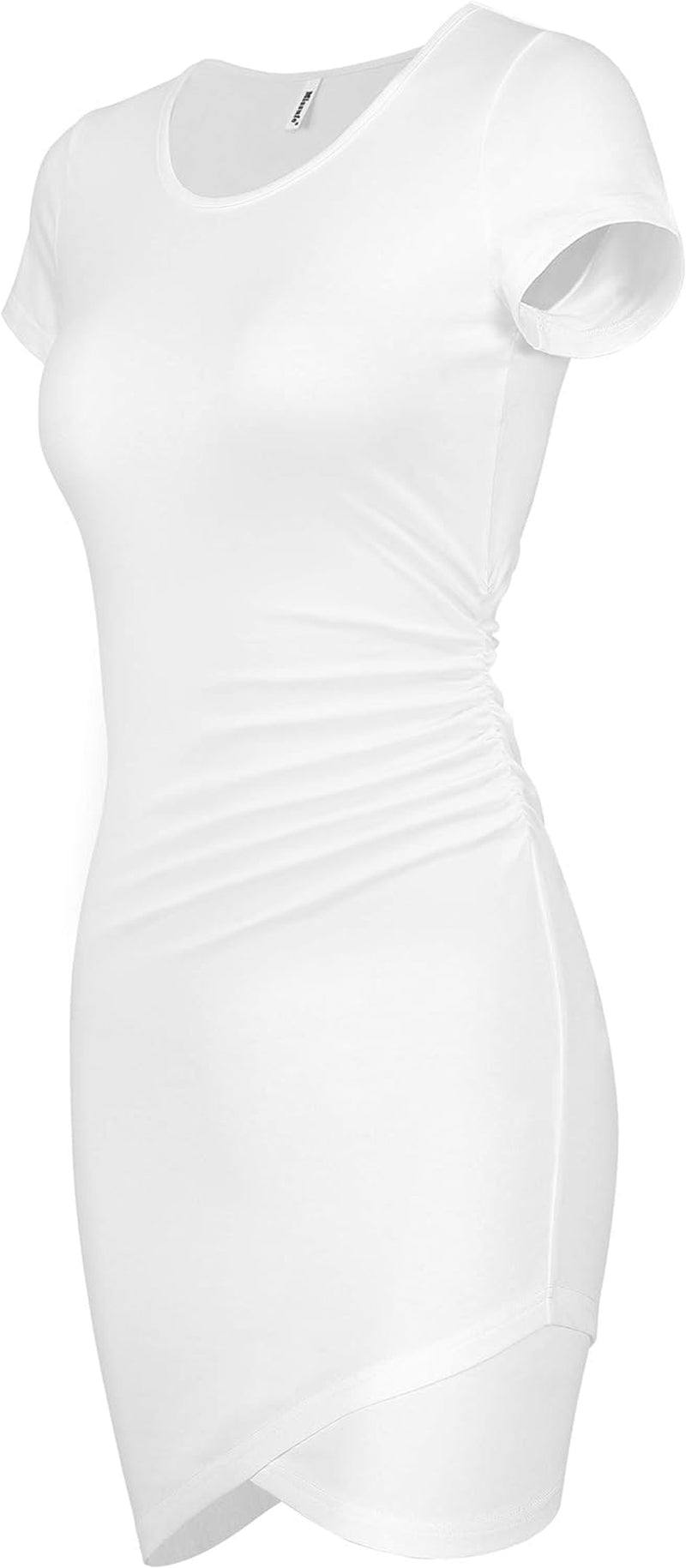 Women'S Summer Short Sleeve Fitted Ruched Bodycon Irregular Mini Sheath Dress