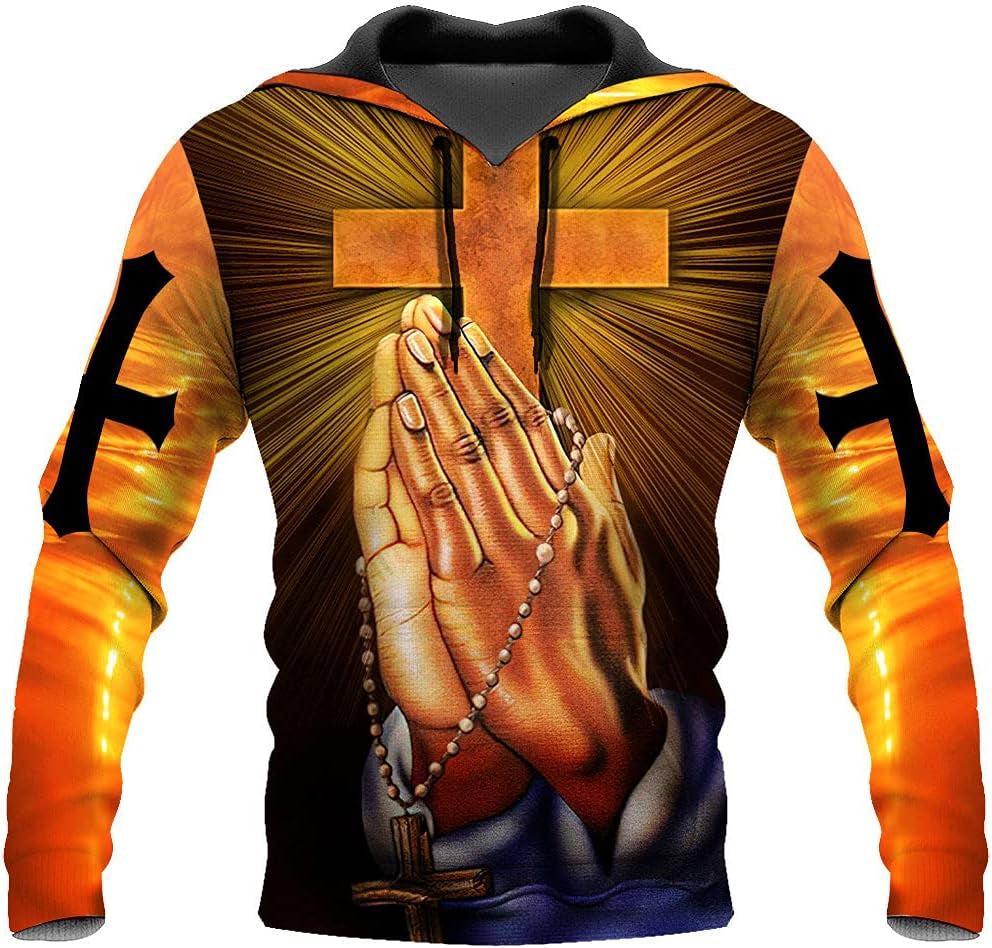 3D Christian Jesus Hoodies for Men Women Unisex Praying Hands Sweatshirt Pullover King Printed Sweater