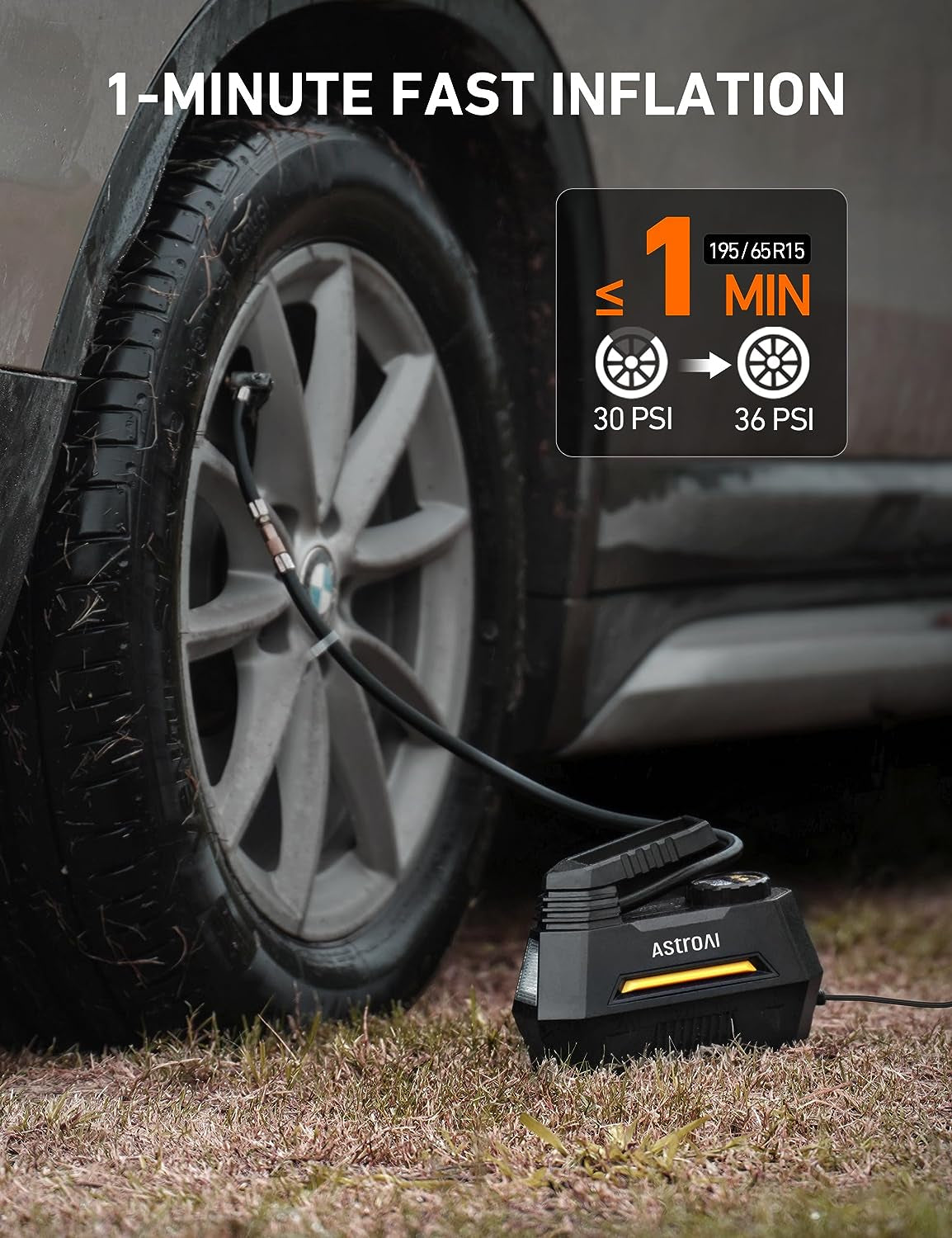 Tire Inflator Portable Air Compressor Air Pump for Car Tires - Car Accessories, 12V DC Auto Pump with Digital Pressure Gauge, 100PSI with Emergency LED Light for Bicycle, Balloons