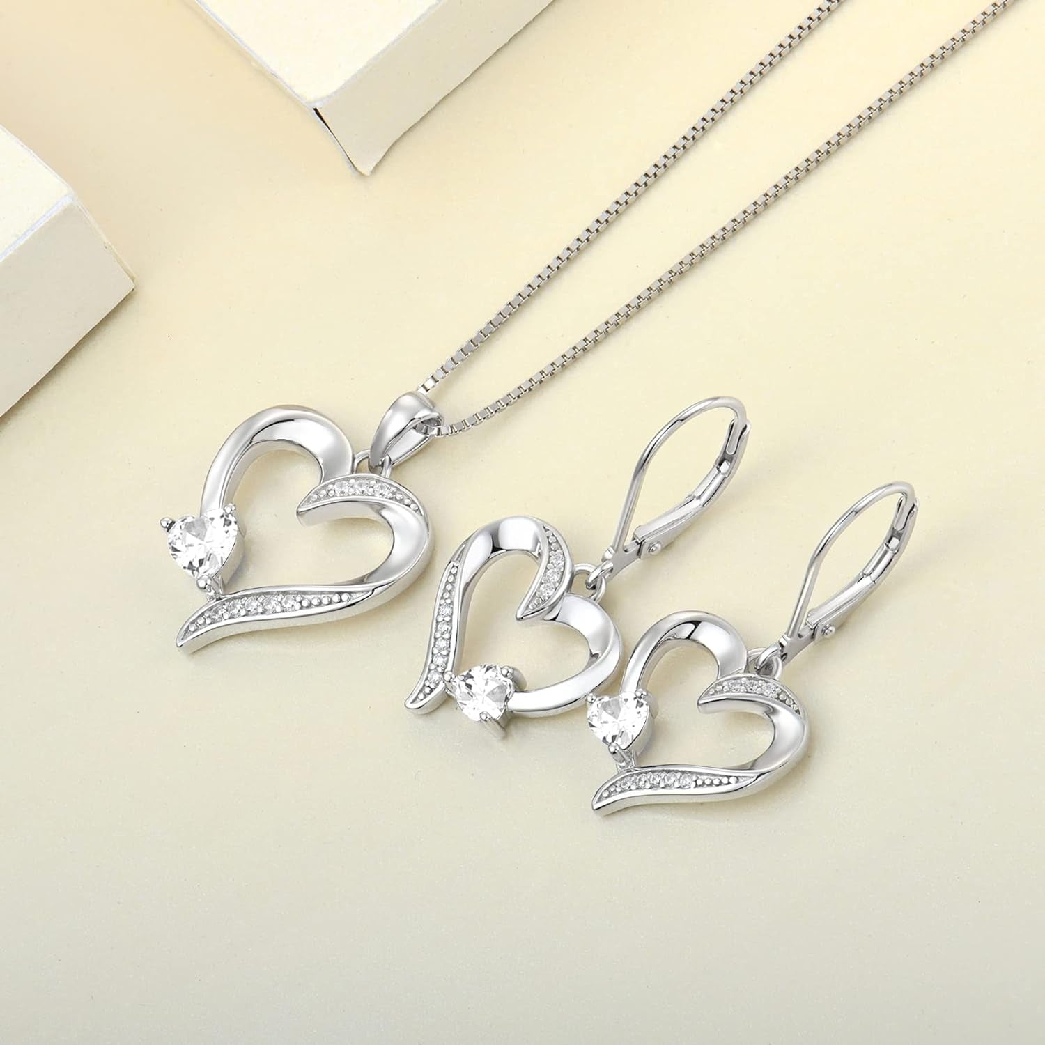 Heart Earrings Sterling Silver Love Heart Dangle Drop Earrings Birthstone Leverback Jewelry for Women