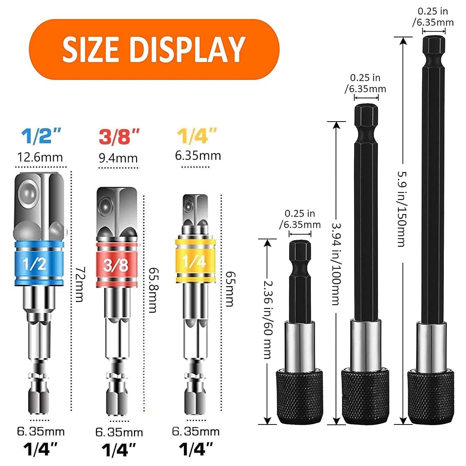 Flexible Drill Bit Extension Set 9Pcs,Hex Shank 105°Right Angle Drill Bit Attachment,3Pcs Universal Socket Adapter Set & Screwdriver Bit Set,3 Pcs 1/4”Hex Shank Drill Bit Holder Extension Set … …