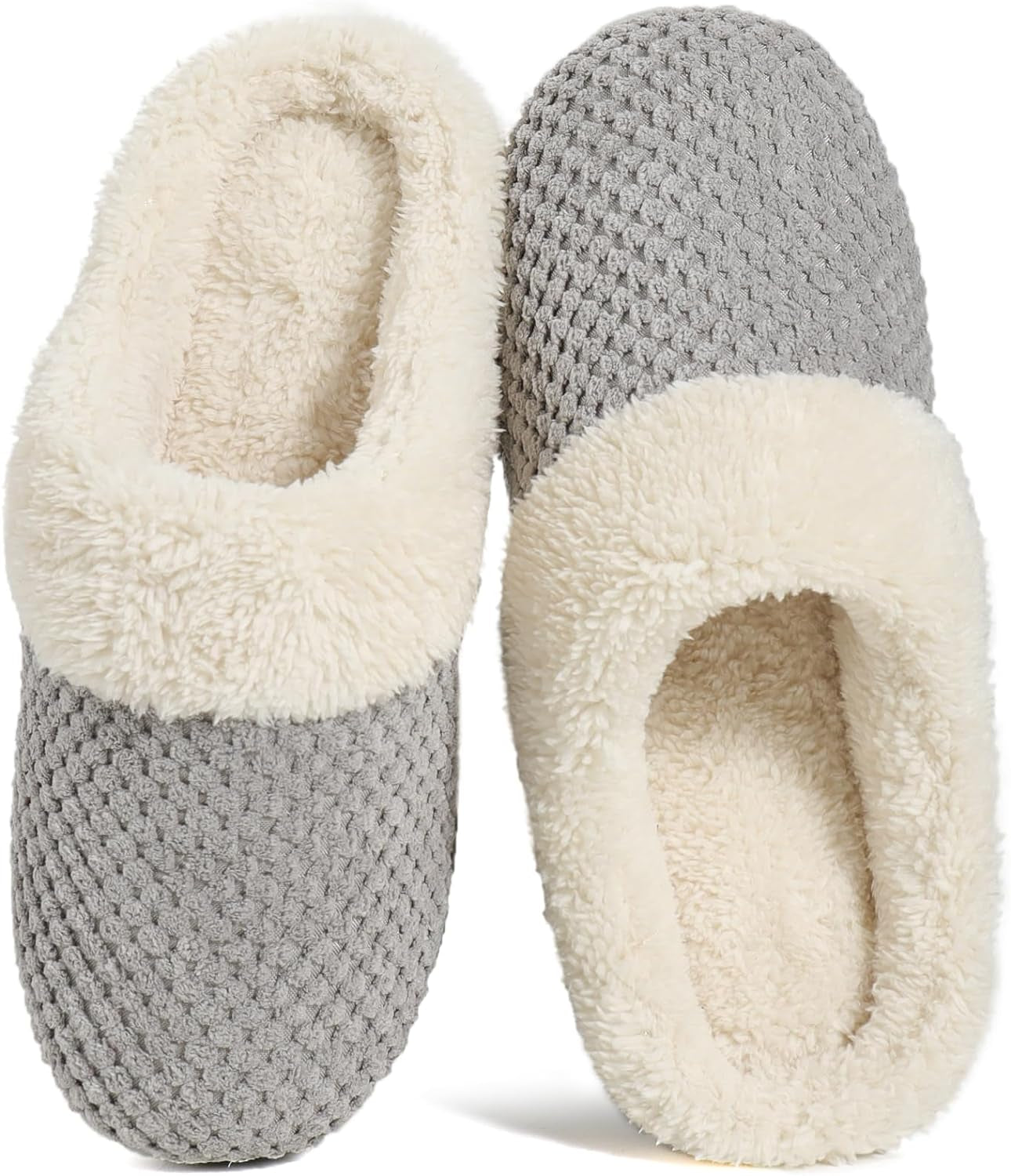 Women'S Lamb-Hug Comfy Fleece House Slippers Memory Foam, Slip-On House Shoes Indoor Outdoor