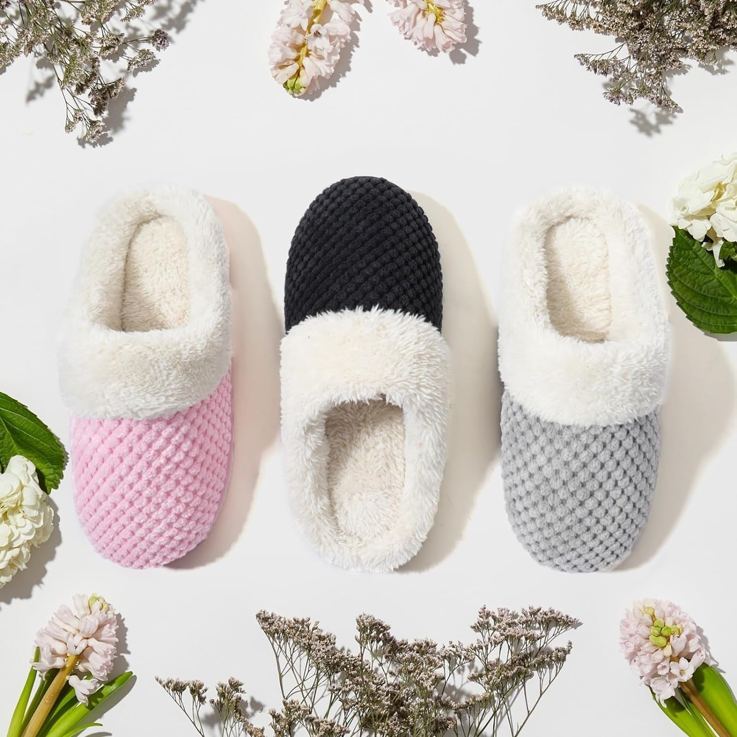 Women'S Lamb-Hug Comfy Fleece House Slippers Memory Foam, Slip-On House Shoes Indoor Outdoor