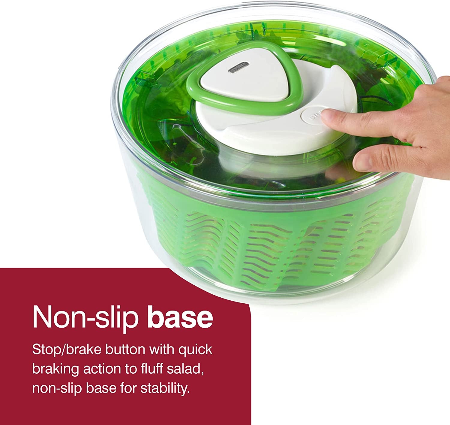 Easy Spin 2 Aquavent Salad Spinner - BPA Free Lettuce & Vegetable Spinner - Easy Spin Lettuce Dryer - Salad Spinner with Aquavent Drying System - 4-6 Serving Salad Dryer - Green, Large