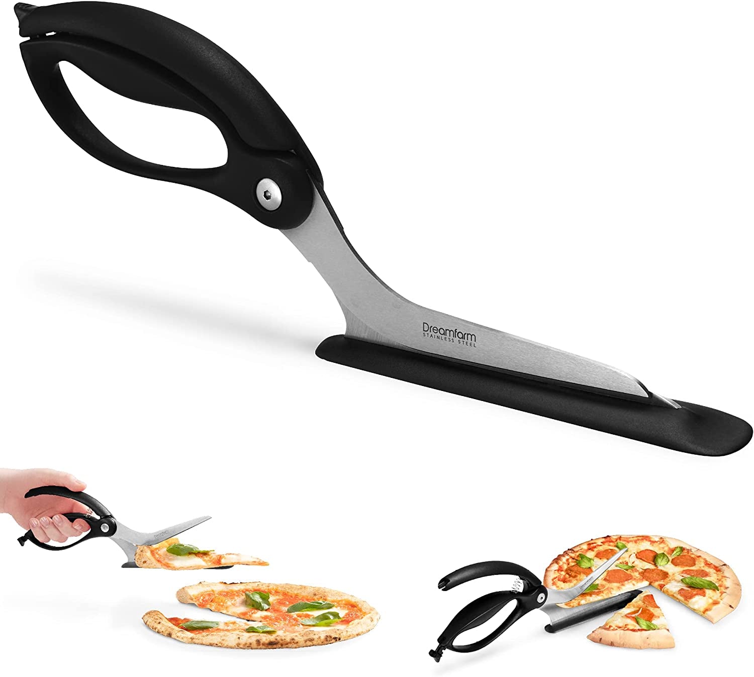 Scizza | Non-Stick Pizza Scissors with Protective Server | Stainless Steel All-In-One Pizza Slicer & Pizza Server | Easy-To-Use & Clean Pizza Cutters | Black