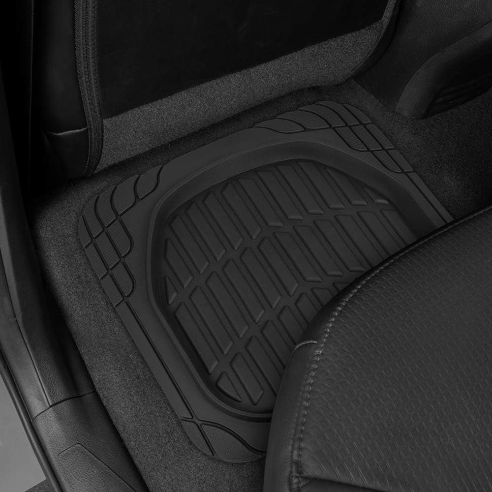 ® Toughride™ Heavy-Duty 4 Piece Rubber All Season Floor Mats for Car Truck Van SUV, Black - Premium Trim to Fit Car Floor Mat, All Weather Deep Dish Automotive Floor Mats, Total Dirt Protection