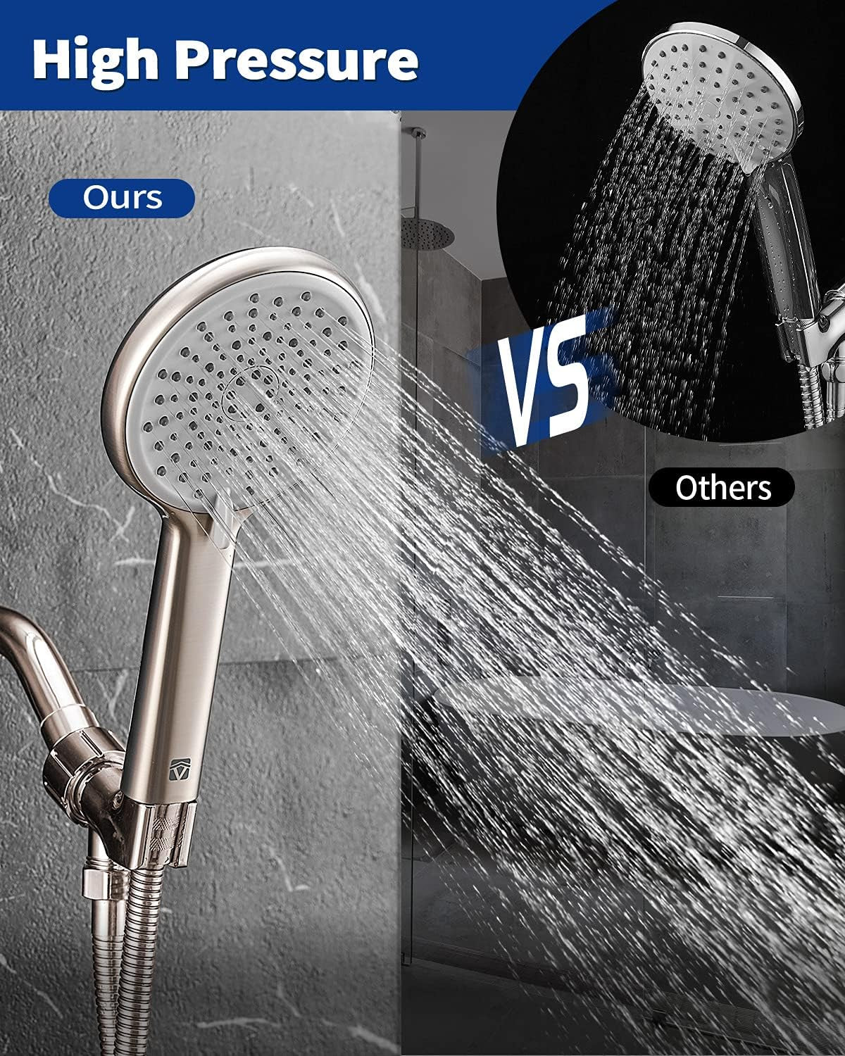 High Pressure Handheld Shower Head  4-Setting Shower Head Kit - Jet Water Mode - with 59" Stainless Hose and Adjustable Mount Excellent Replacement for Bath Showerhead (HM-001 Brushed Nickel)