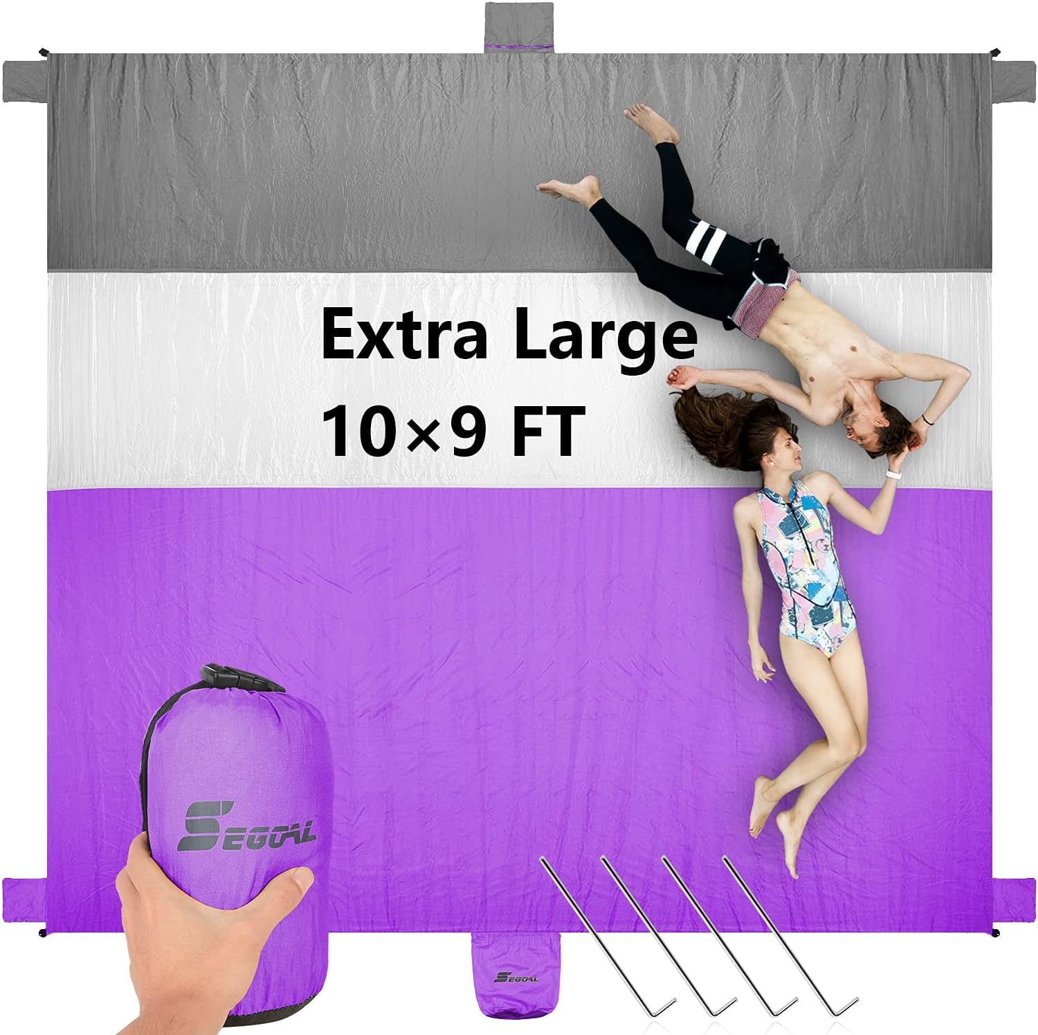 Sand Free Beach Blanket 10' X 9' Large Oversized Waterproof Soft Lightweight Durable Quick Drying Portable Sand Proof Mat for Adults Family Picnic Travel Camping Hiking with 4 Corner Pockets