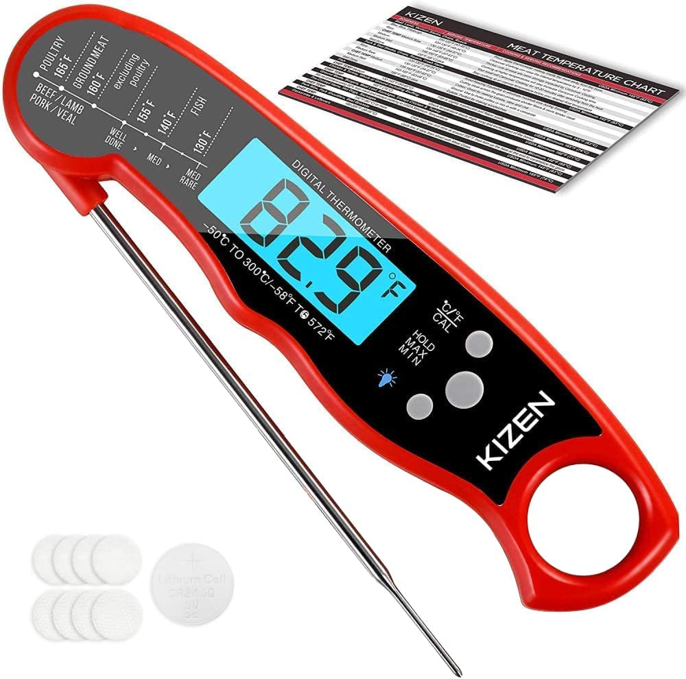 Digital Meat Thermometer with Probe - Instant Read Food Thermometer for Cooking, Grilling, BBQ, Baking, Liquids, Candy, Deep Frying, and More - Black/White