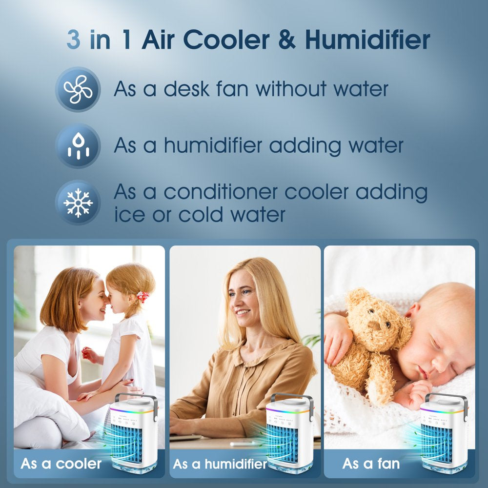 Portable Air Conditioners, Personal Mini Air Conditioner Fan with Humidifier, Mini Evaporative Air Cooler for Room Bedroom Office Desk