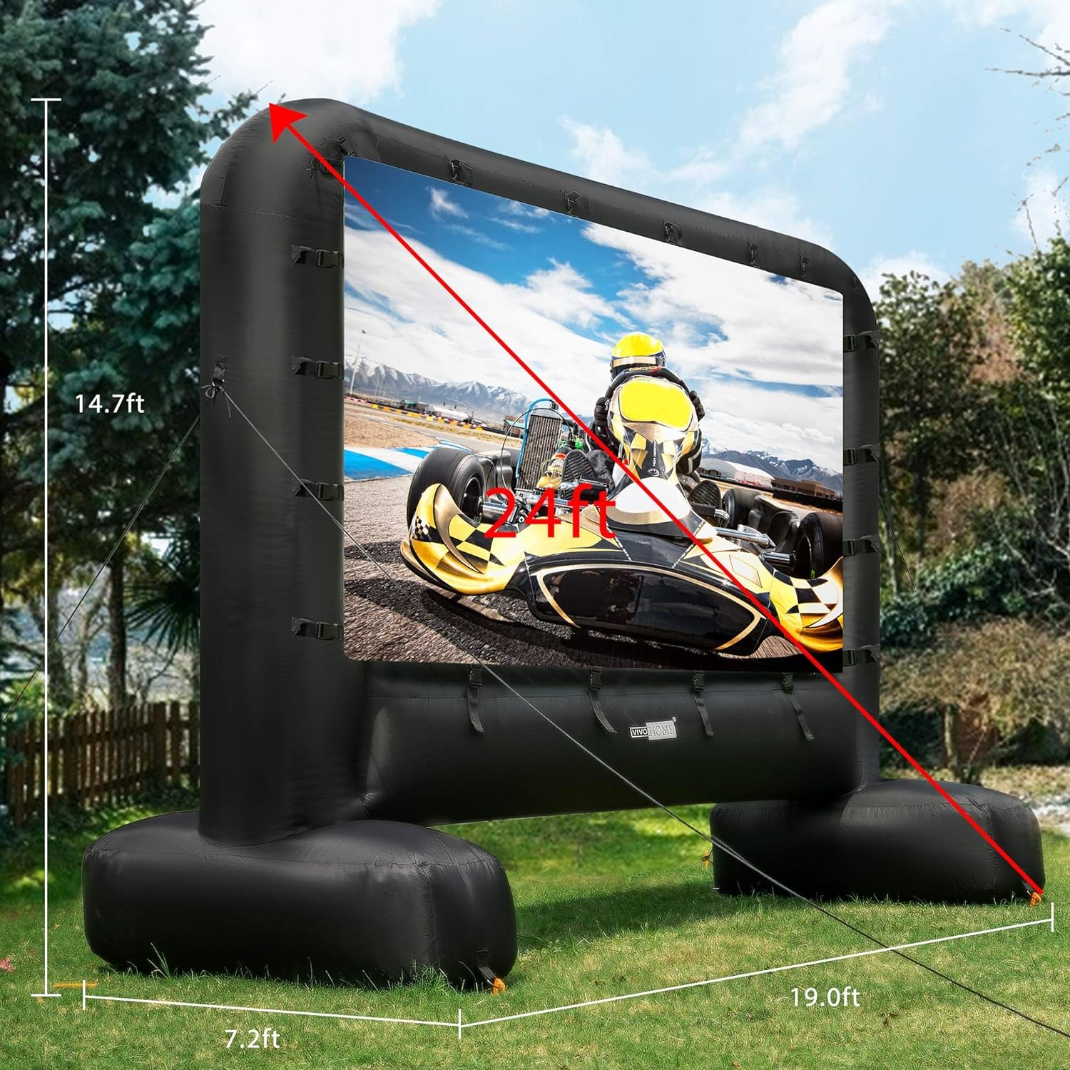 24 Feet Indoor and Outdoor Inflatable Blow up Mega Movie Projector Screen with Carry Bag for Front and Rear Projection