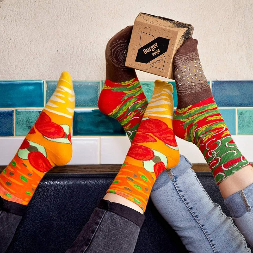 - Men Women Funny Vegan Burger Socks Box - 2 Pairs