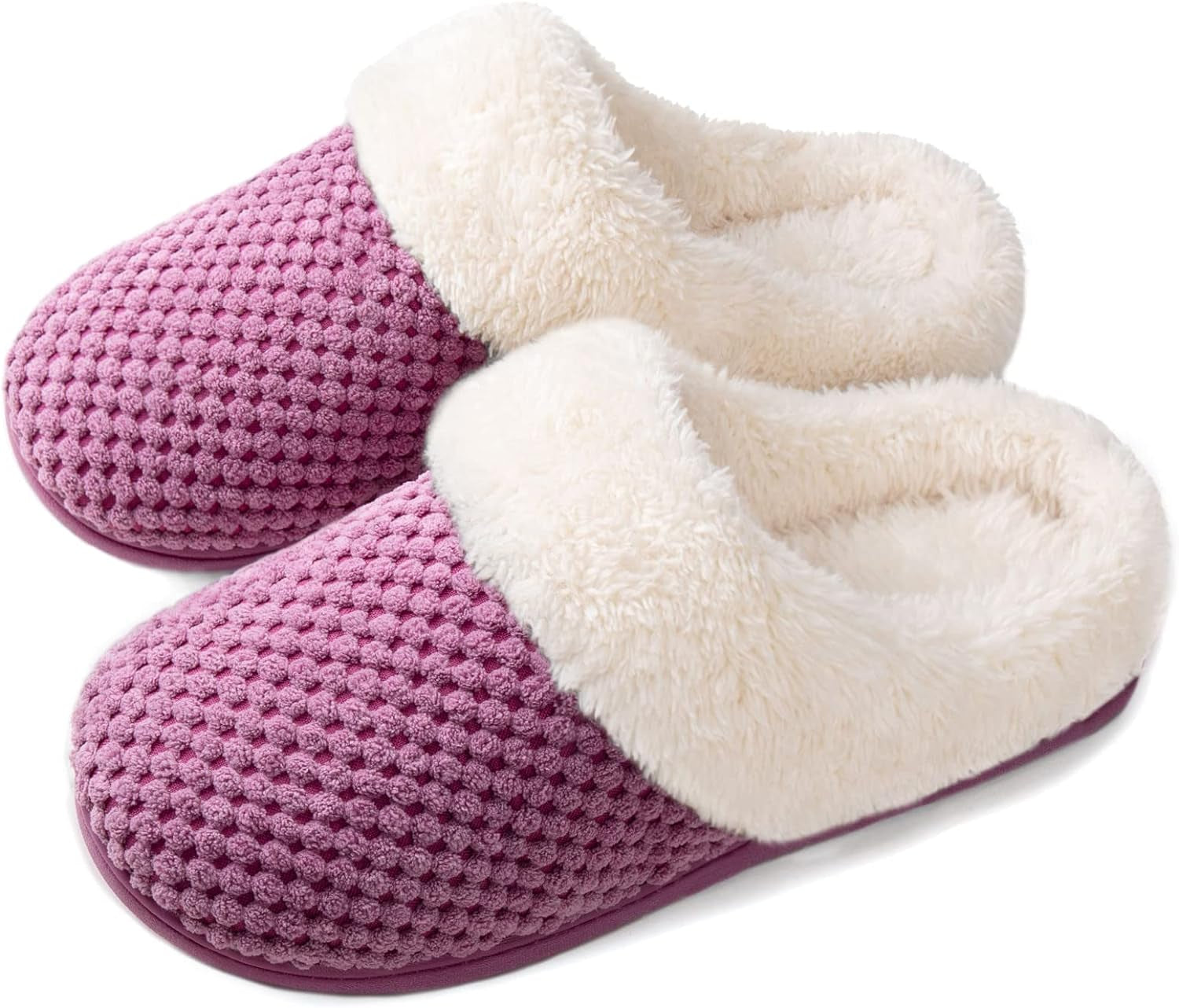 Women'S Lamb-Hug Comfy Fleece House Slippers Memory Foam, Slip-On House Shoes Indoor Outdoor