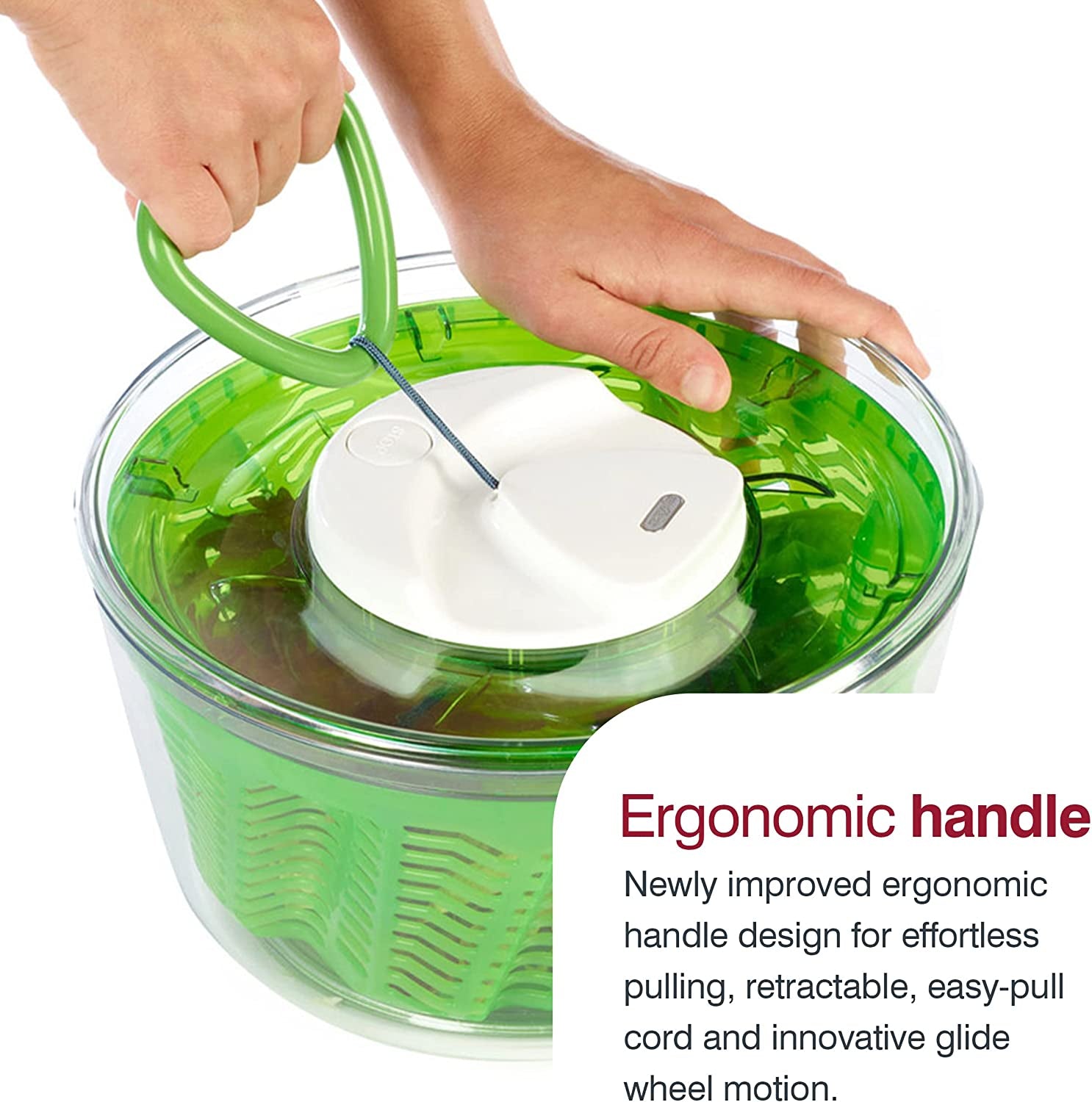 Easy Spin 2 Aquavent Salad Spinner - BPA Free Lettuce & Vegetable Spinner - Easy Spin Lettuce Dryer - Salad Spinner with Aquavent Drying System - 4-6 Serving Salad Dryer - Green, Large