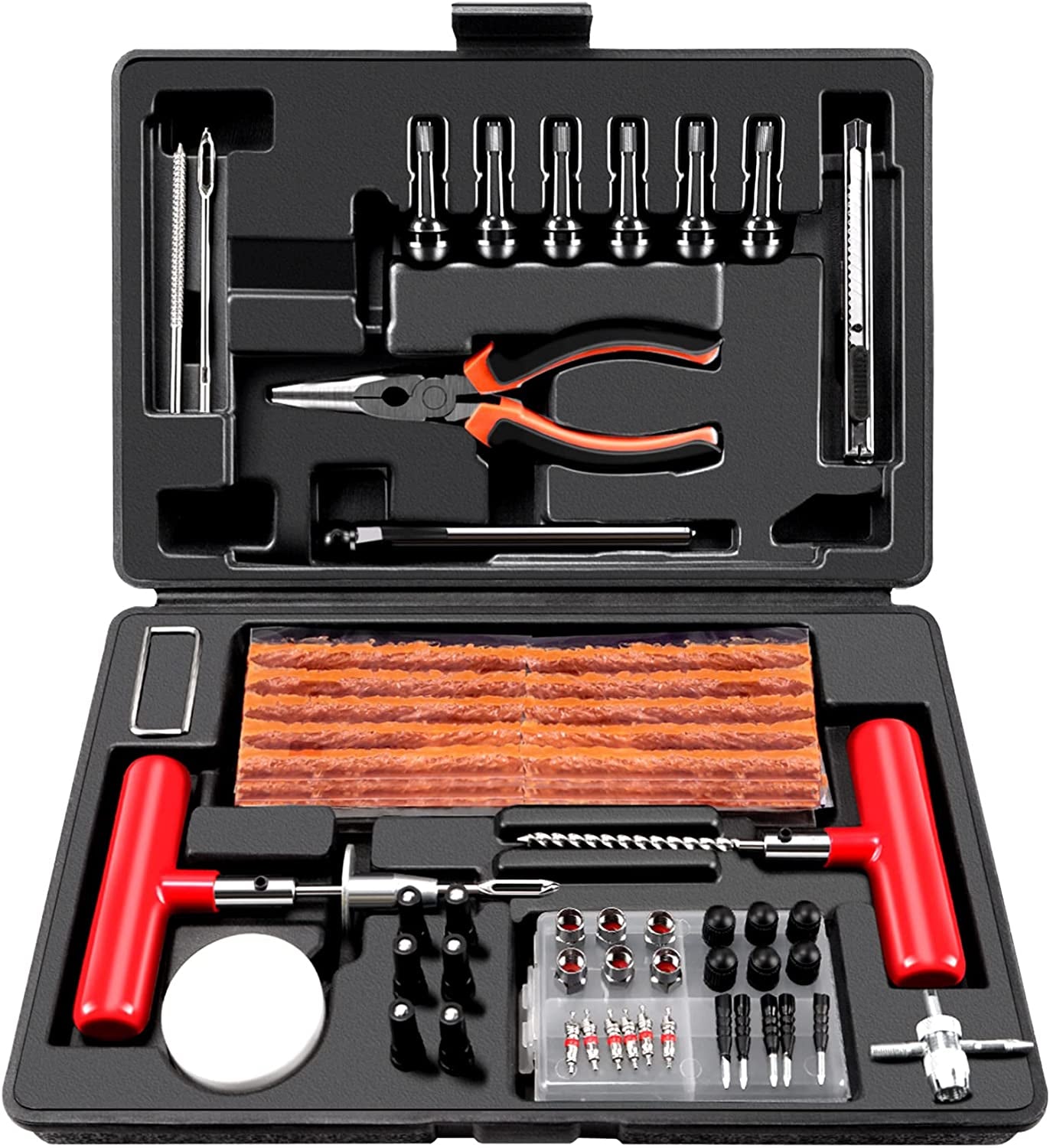 70PCS Tire Repair Kit, Professional Heavy Duty Tire Plug Kit, Tire Patch Kit for Fix a Flat, Tubeless Tire Puncture Change Tool Kit for Car, Motorcycle, Truck, ATV, Tractor, RV, SUV, Trailer