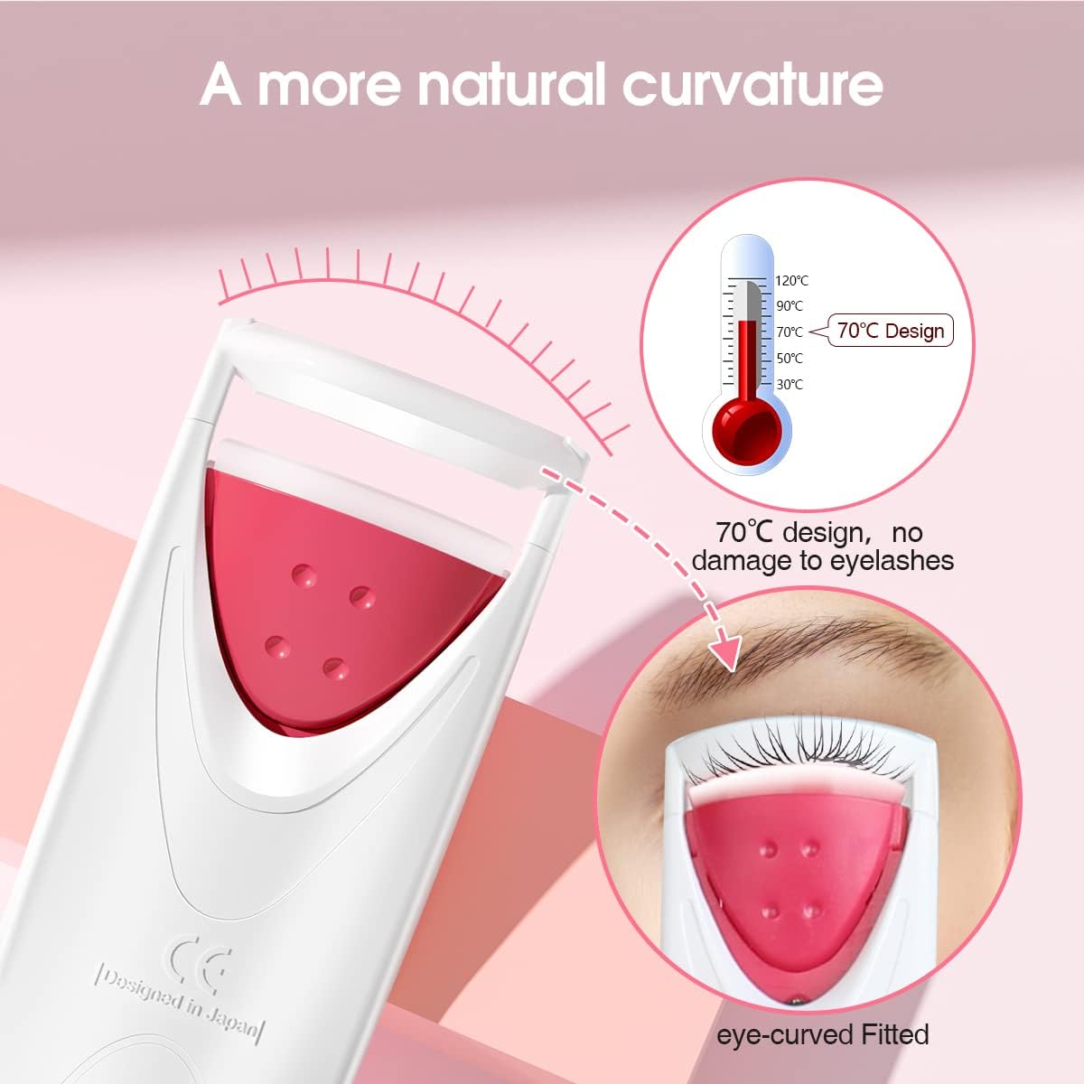 Heated Eyelash Curler with Heating Silicone Pad Lash Curling Tool for Women Red TB-2003A