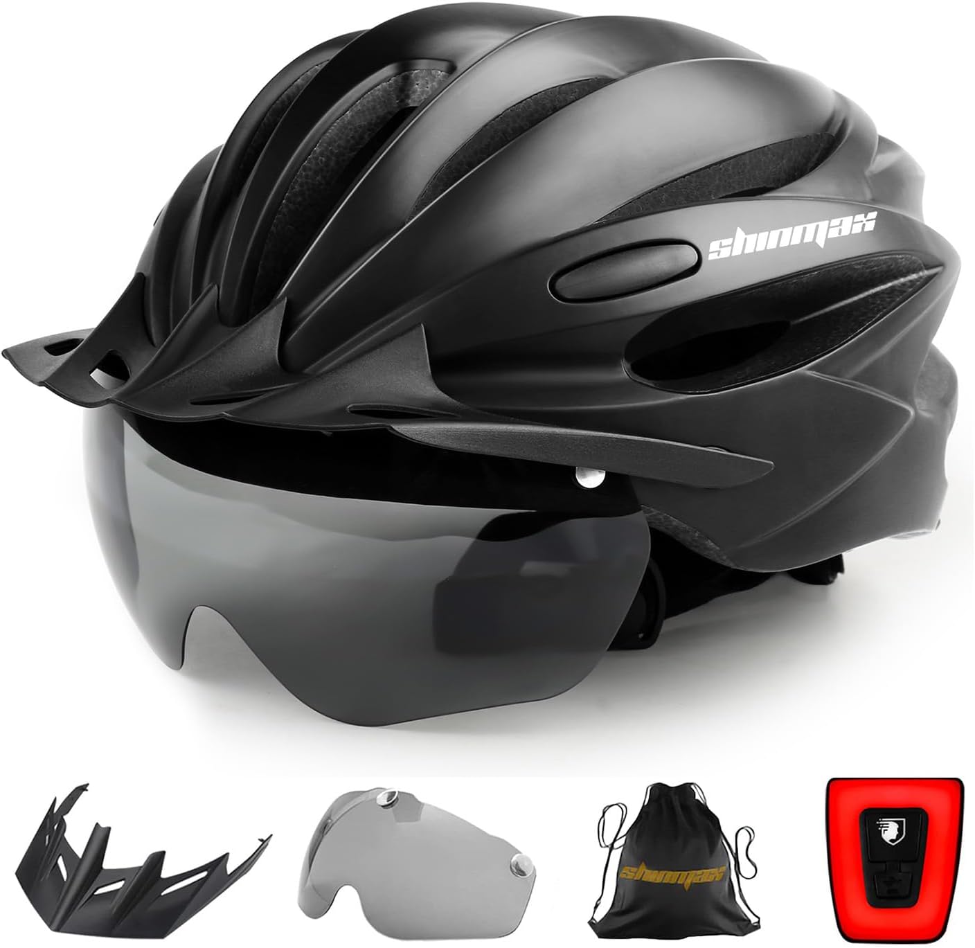 Bike Helmet,  Bicycle Helmet with USB Charging Light&Detachable Magnetic Goggles&Removable Sun Visor&Portable Bag Adjustable Cycling Helmet