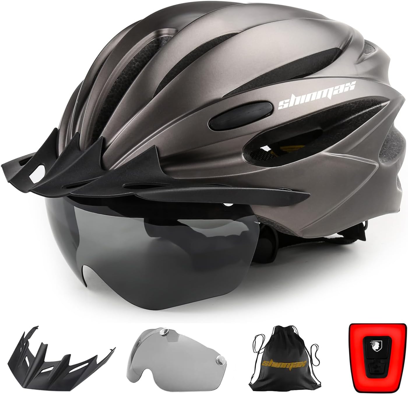 Bike Helmet,  Bicycle Helmet with USB Charging Light&Detachable Magnetic Goggles&Removable Sun Visor&Portable Bag Adjustable Cycling Helmet
