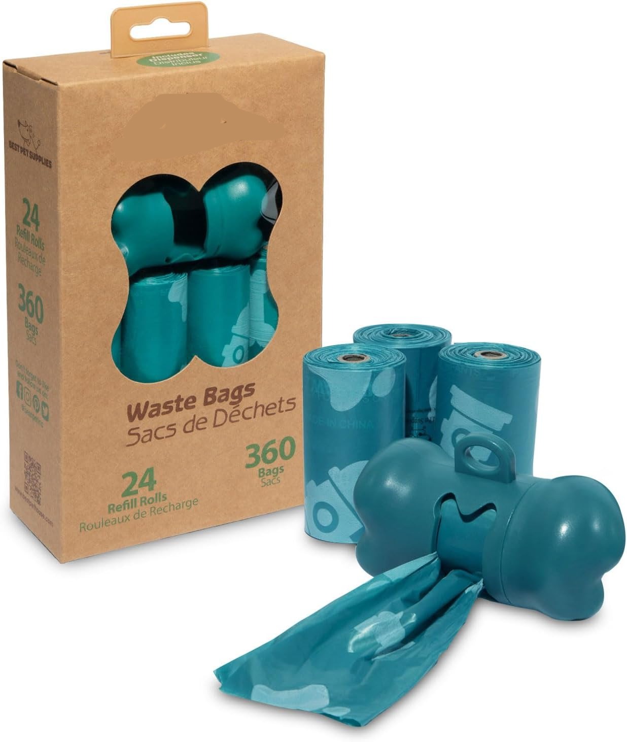 Dog Poop Bags for Waste Refuse Cleanup, Doggy Roll Replacements for Outdoor Puppy Walking and Travel, Leak Proof and Tear Resistant, Thick Plastic - Turquoise, 360 Bags