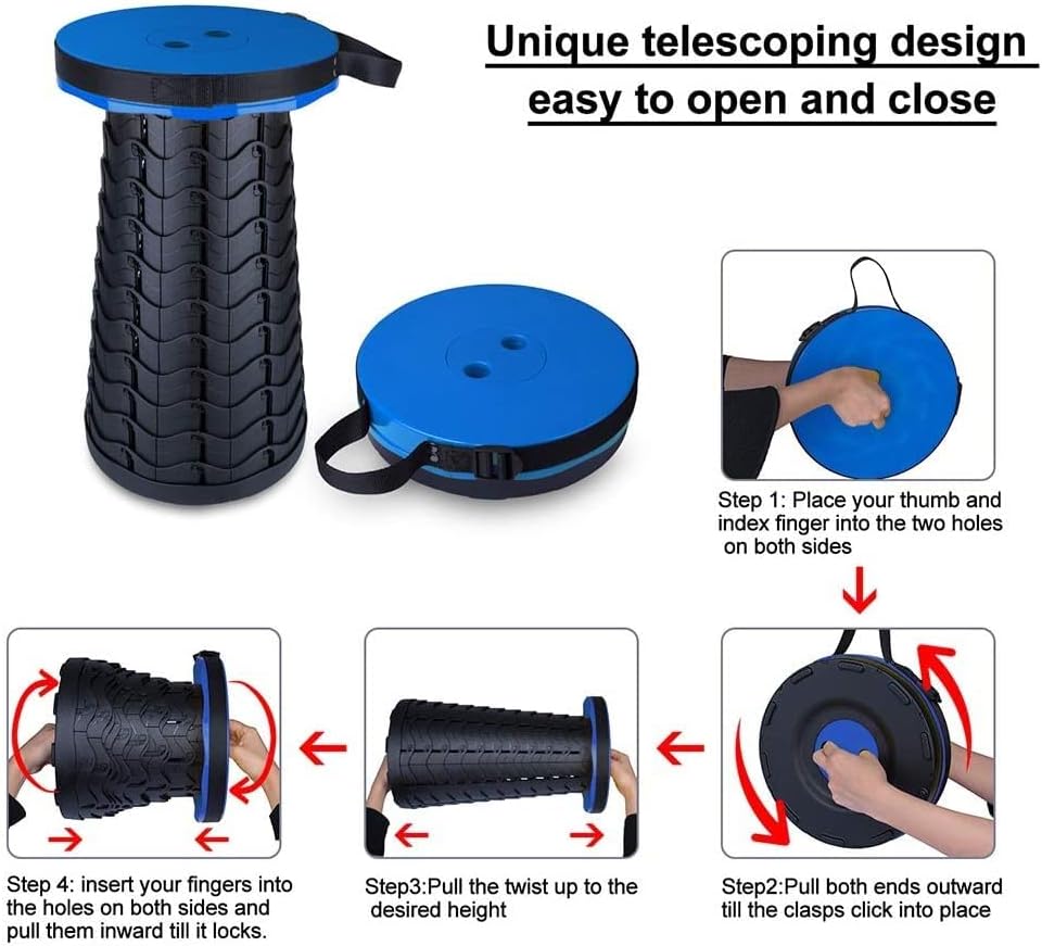 2023 Upgraded Portable Retractable Folding Stool, Collapsible Telescoping Foldable Camping Stool for Adults for Outdoor Fishing Hiking Gardening Travel BBQ