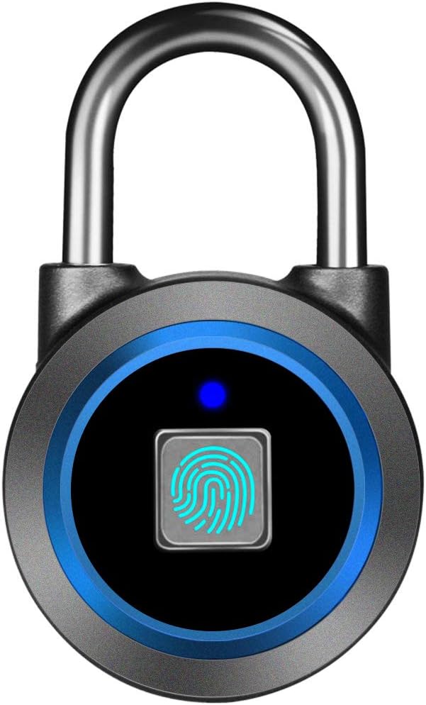 Fingerprint Padlock, Bluetooth Lock, Mobile APP,  Smart Padlock with Keyless Biometric, Water Resistant, Suitable for Gym, Sports, Bike, School, Fence and Storage(Blue)
