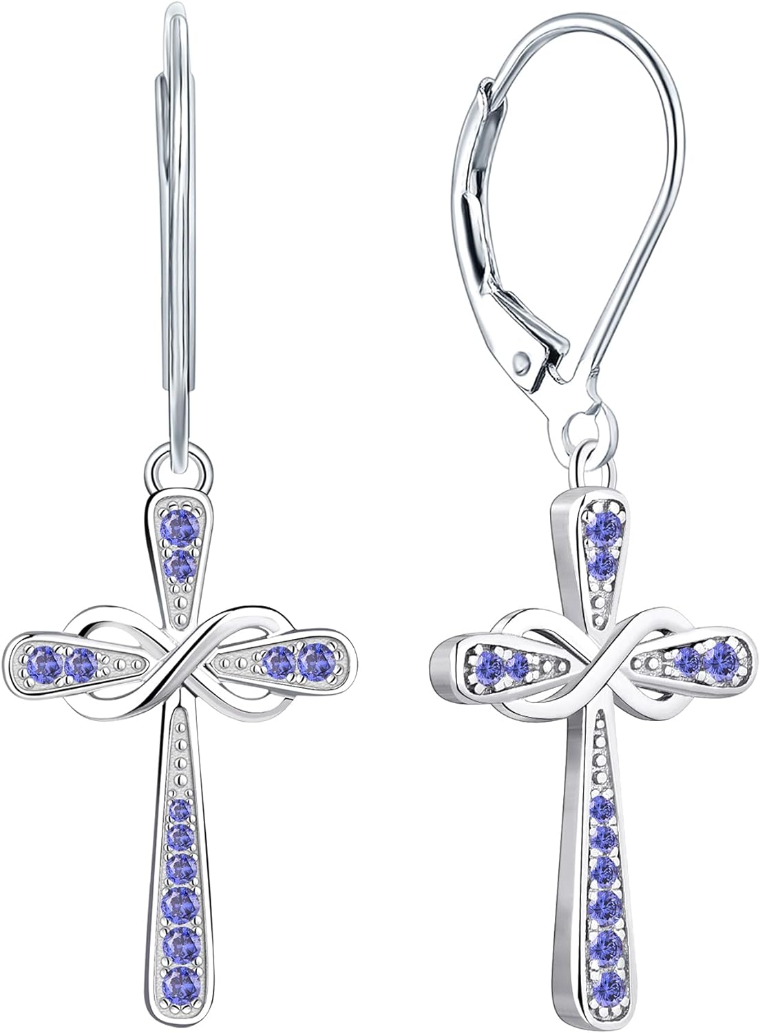 Cross Earrings 925 Sterling Silver Infinity Leverback Earrings Cross Dangle Drop Religious Jewelry Christian Baptism Gift