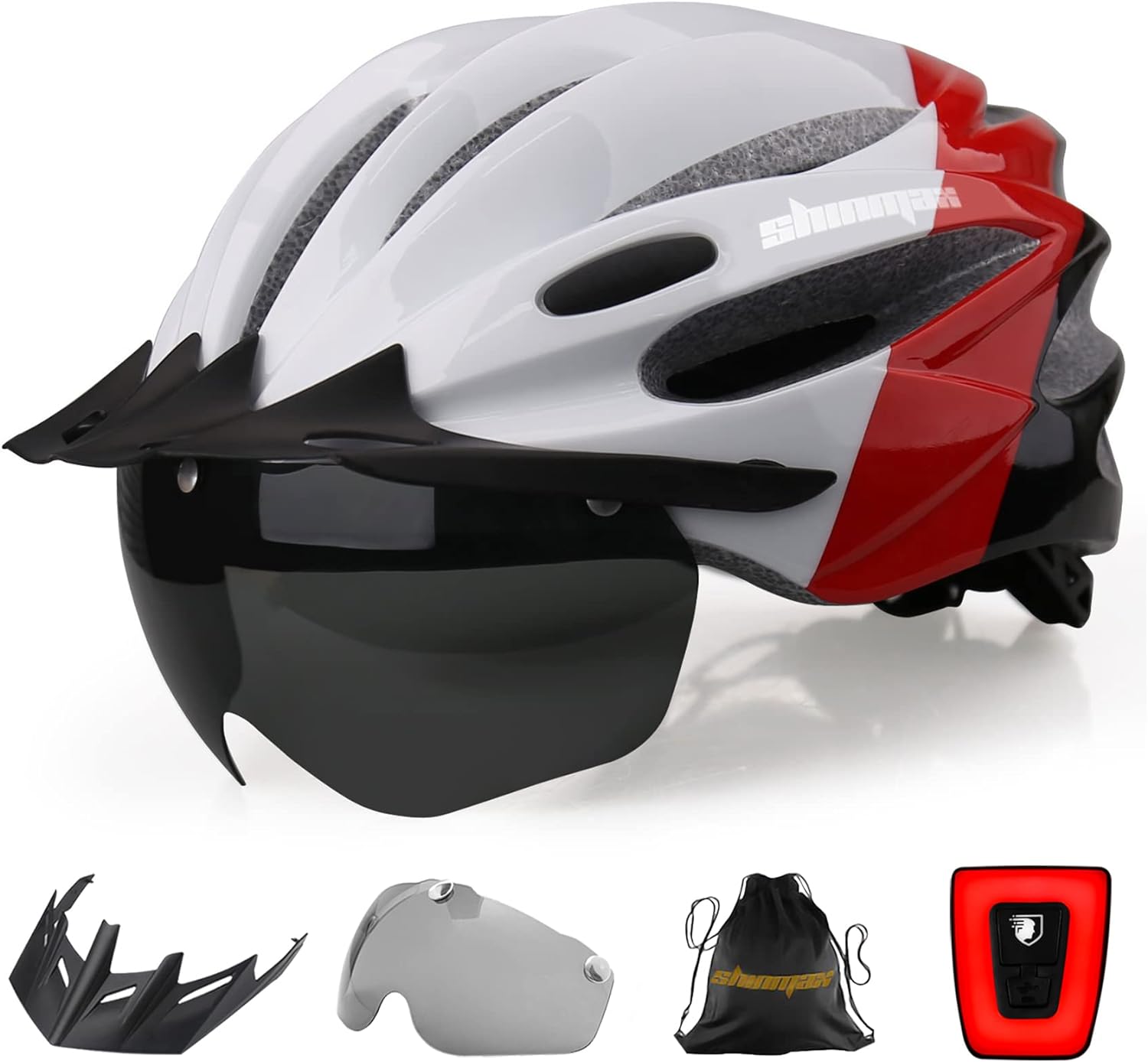Bike Helmet,  Bicycle Helmet with USB Charging Light&Detachable Magnetic Goggles&Removable Sun Visor&Portable Bag Adjustable Cycling Helmet