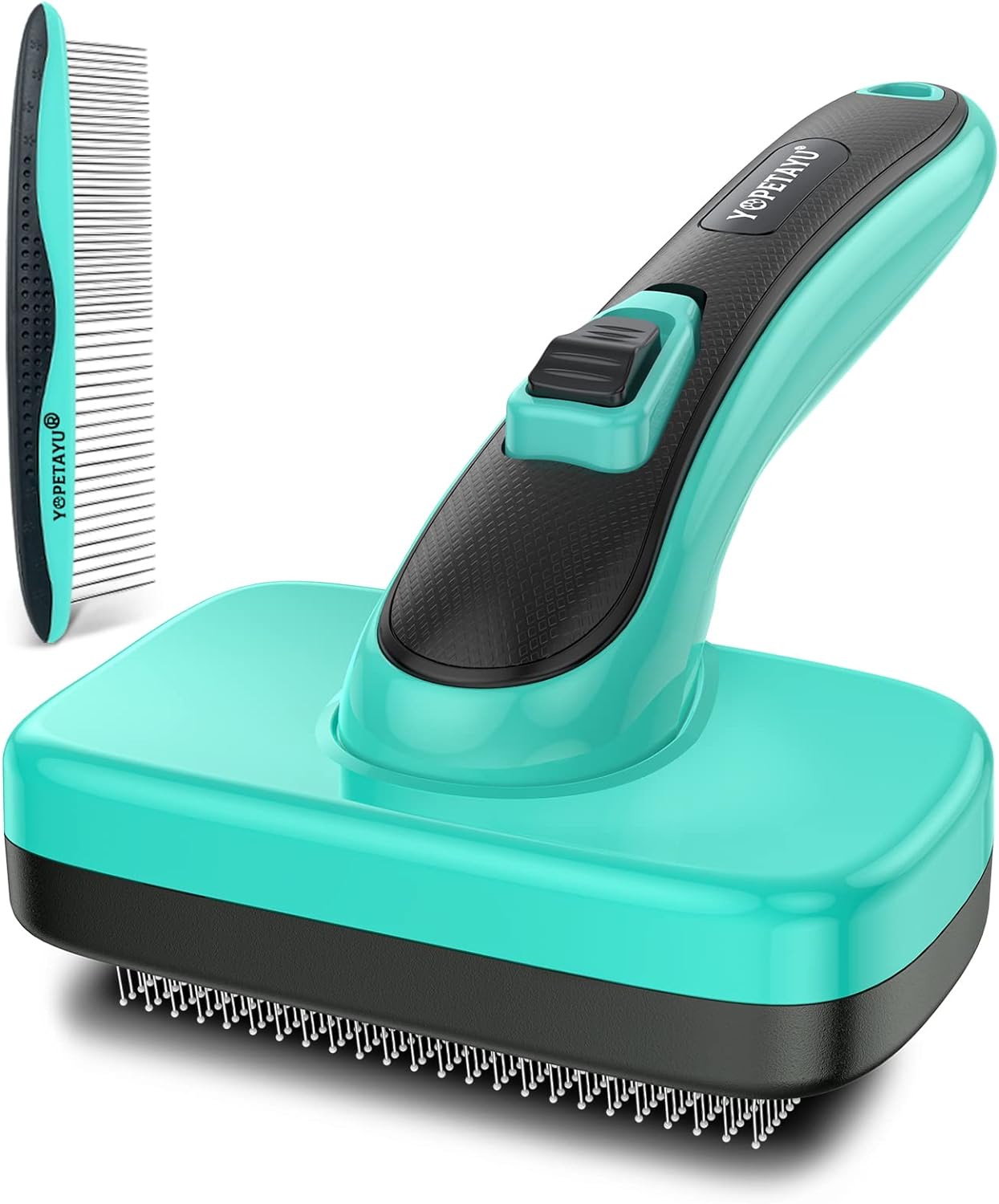 Dog Brush for Shedding Long & Short Haired Dogs, Cat Self Cleaning Slicker Retractable Brush for Curly Straight Hair, Removes Loose Fur, Mats, Tangles from Animals & Pet'S Coat, Black