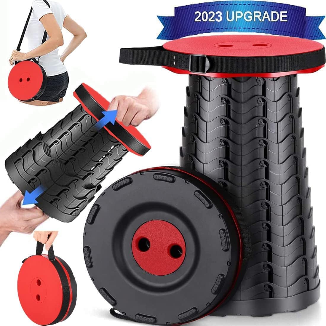2023 Upgraded Portable Retractable Folding Stool, Collapsible Telescoping Foldable Camping Stool for Adults for Outdoor Fishing Hiking Gardening Travel BBQ