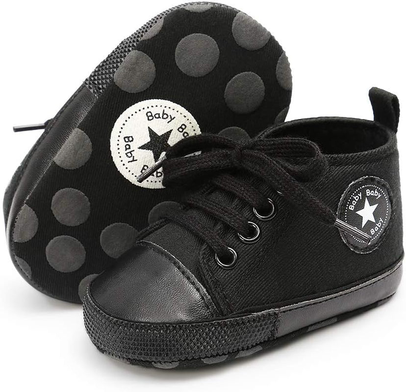 Unisex Baby Boy Girl Canvas Sneaker Soft Sole Infant Lace up Newborn Ankle Toddler First Walkers Crib Shoes