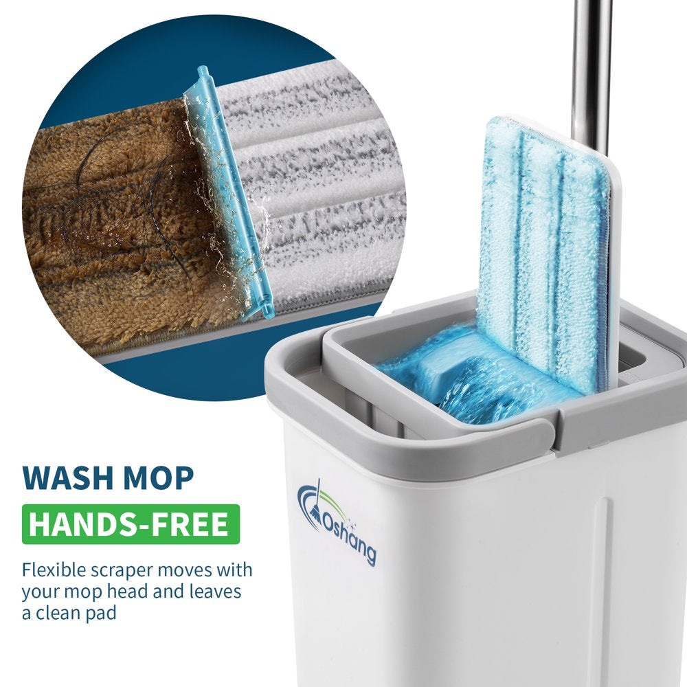 Flat Floor Mop and Bucket Set. Hands Free Floor Flat Mop, 2 Washable & Reusable Microfiber Pads (OG3)