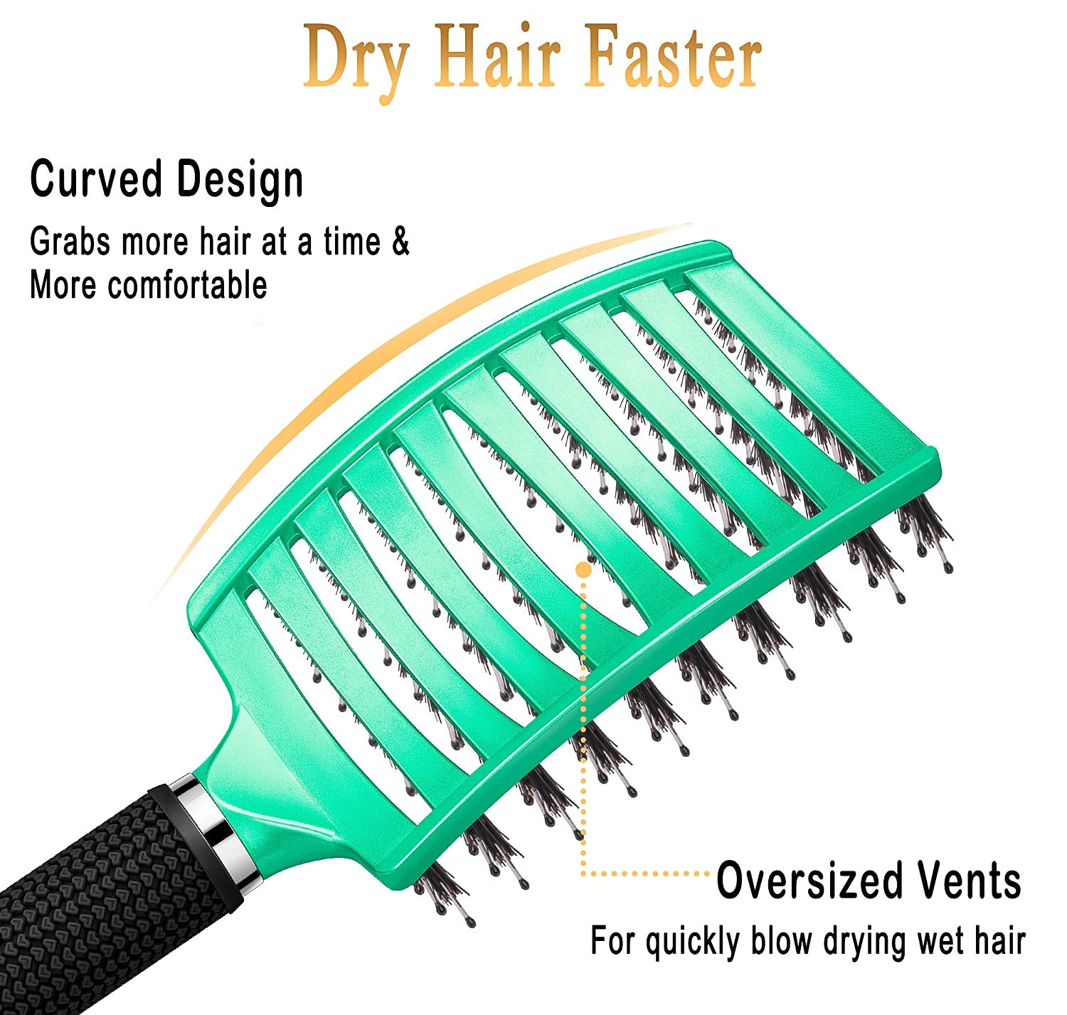 Detangling Brush Boar Bristles Hair Make Shiny & Healthier Curved and Vented Detangler for Women Men Kids Wet Dry (Light Green)